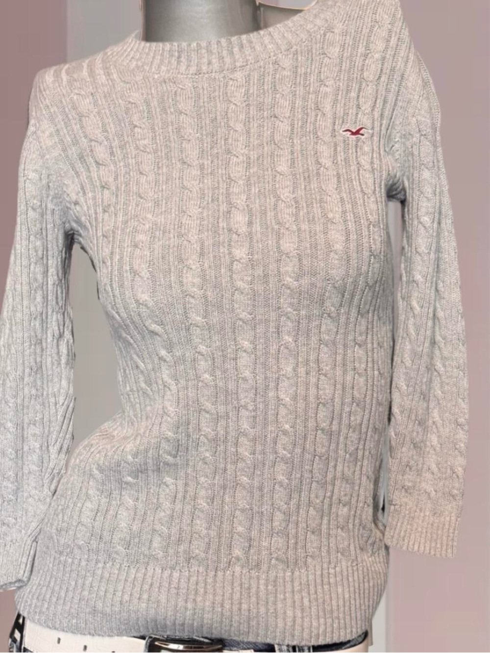 Hollister Modern Cable Knit 3/4 Sleeve Sweater